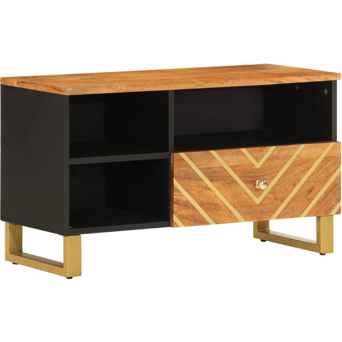 Mueble tv marrón y negro 80x33,5x46 cm madera maciza de mango