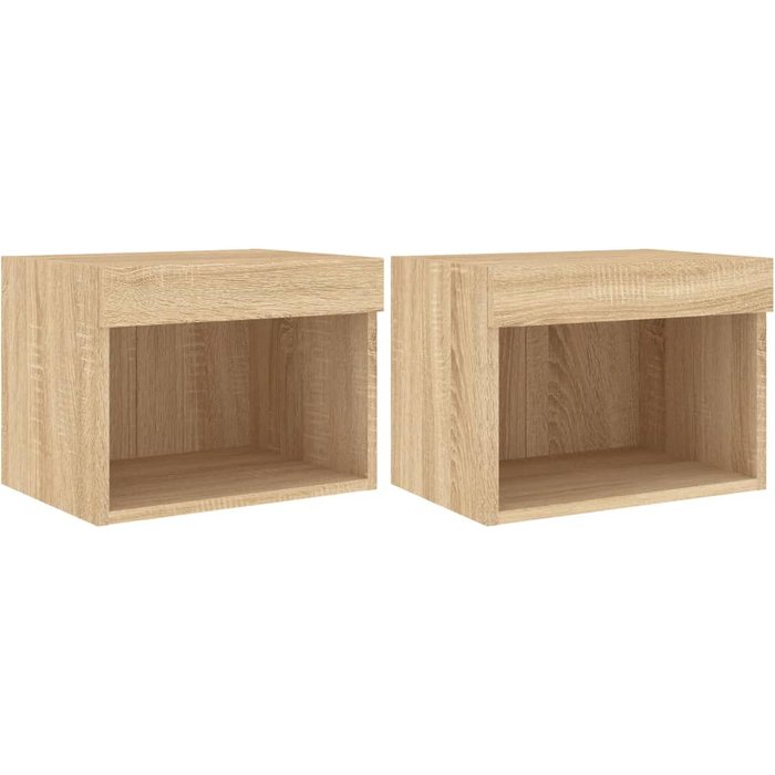 Mesitas de noche de pared con luces led, 2 unidades, roble sonoma - comfortxl