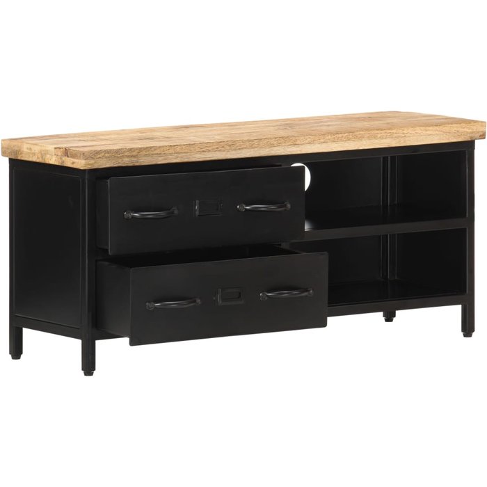 Mueble para tv de madera maciza de mango rugosa 90x30x41 cm v9622 unico / negro