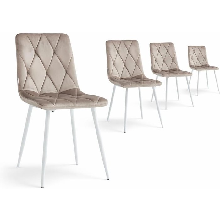 Pack 4 sillas de comedor hanna terciopelo moca con patas de metal blanco