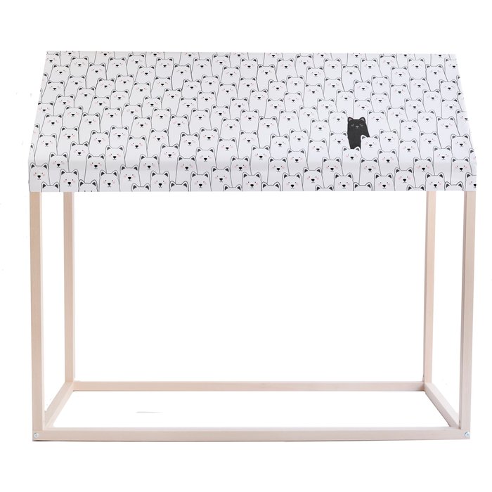 Tipi infantil de madera de pino con textil dibujo gatos.