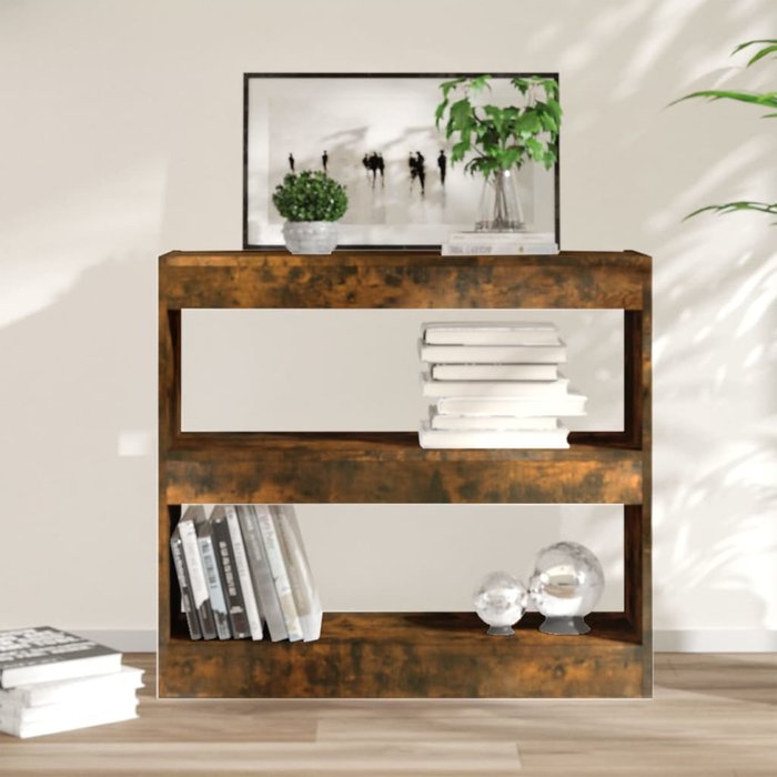 Librería/separador de ambientes de roble ahumado, 80x30x72 cm - pangivo