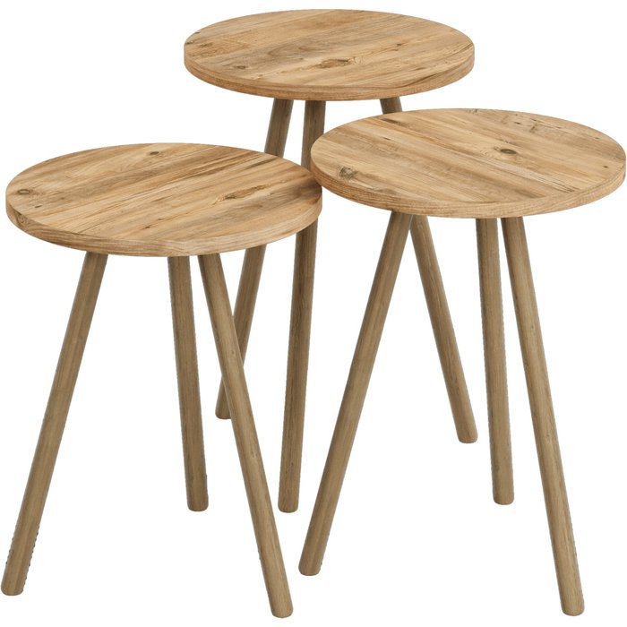 Juego de 3 mesas auxiliares trípode redondas con efecto madera 03_0008384