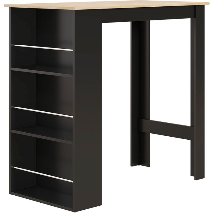 Mesa bar bistrô 3 estantes moderna 112x57x106cm negro madera