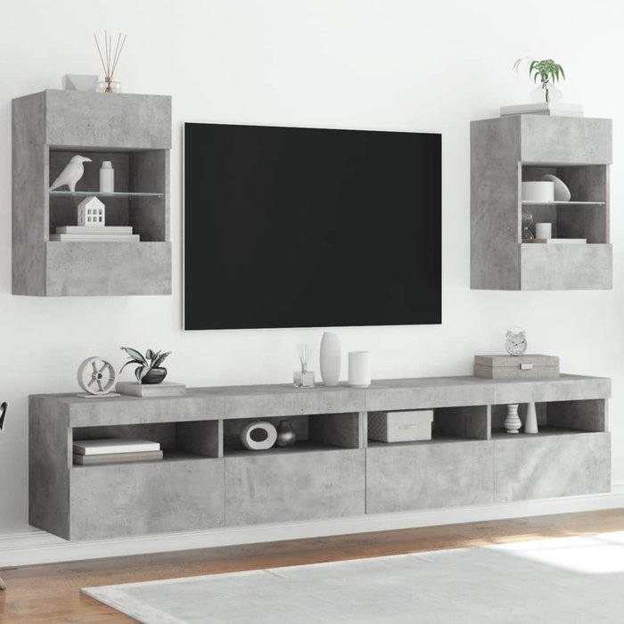 Muebles tv de pared y luces led 2uds gris hormigón 40x30x60,5 cm