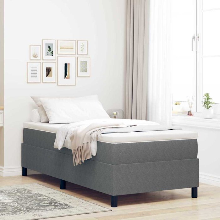 Cama tipo box spring gris claro 90 x 190 cm telas de pana