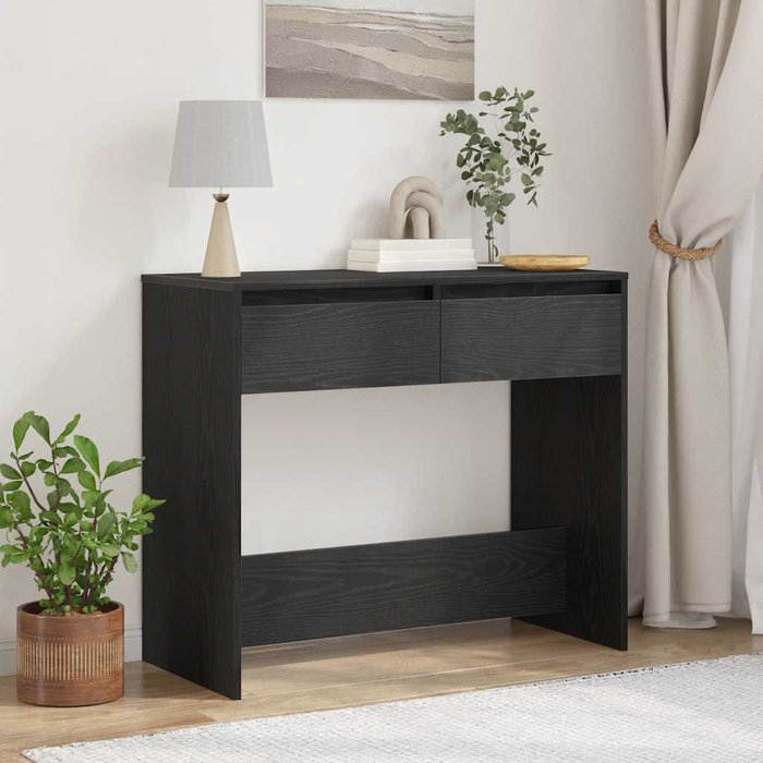Mesa consola de roble negro, 89x41x76,5 cm, madera de ingeniería.
