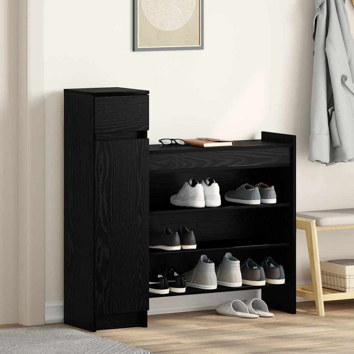 Zapatero con cajón, roble negro, 100,5 x 28 x 100 cm