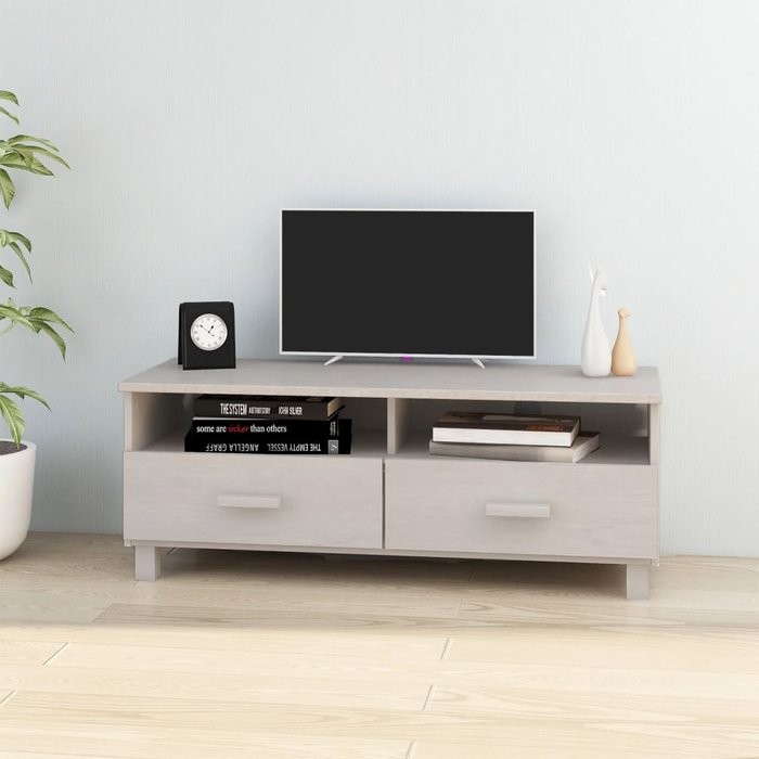 Mueble de tv hamar, blanco, 106x40x40 cm, madera maciza de pino
