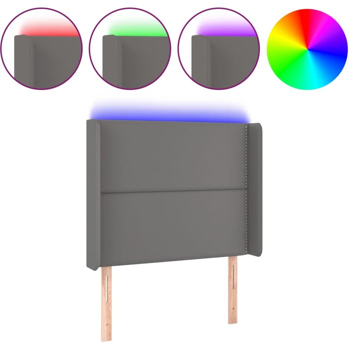 Cabecero con led cuero sintético gris 103x16x118/128cm - comfortxl