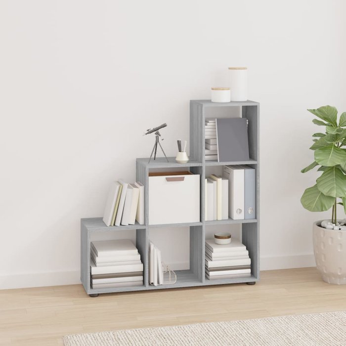 Librería con escalera sonoma gris, 107 cm, madera de ingeniería. - pangivo
