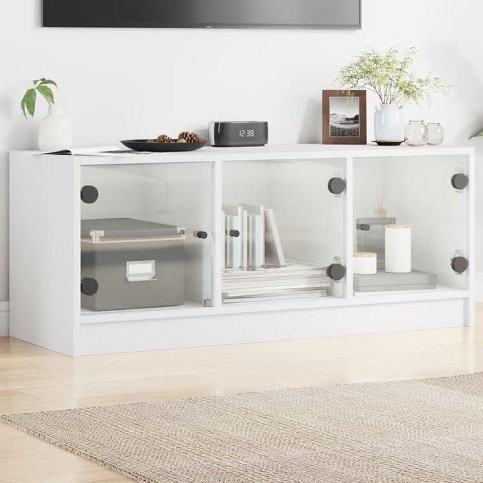 Vidaxl mueble de tv con puertas de vidrio blanco 102x37x42 cm