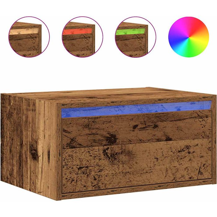 Mesita de noche de pared con luces led en madera antigua - comfortxl