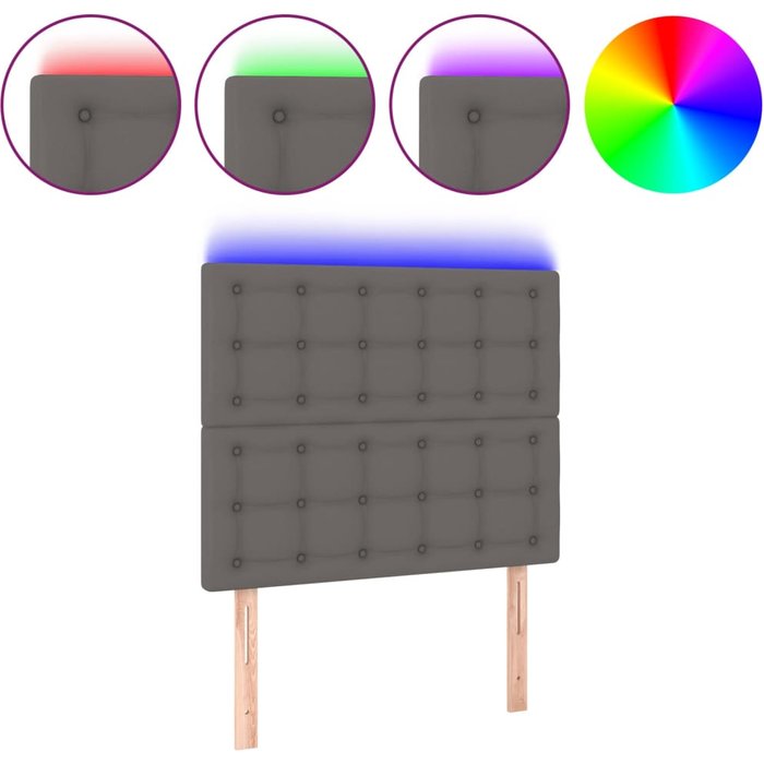 Cabecero con luces led cuero sintético gris 90x5x118/128 cm - comfortxl