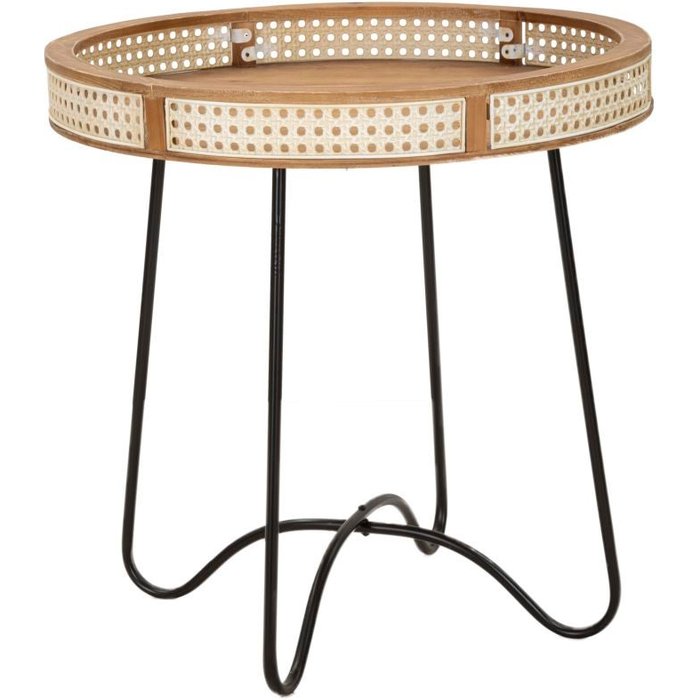 Mesa de centro de madera marrón y metal negro ø 60x60,5 cm