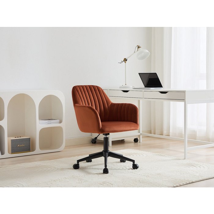 Silla de escritorio - terciopelo - terracota y negro - altura ajustable - eleana