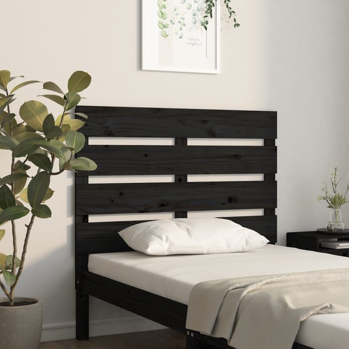 Cabecero negro 100x3x80 cm madera maciza de pino