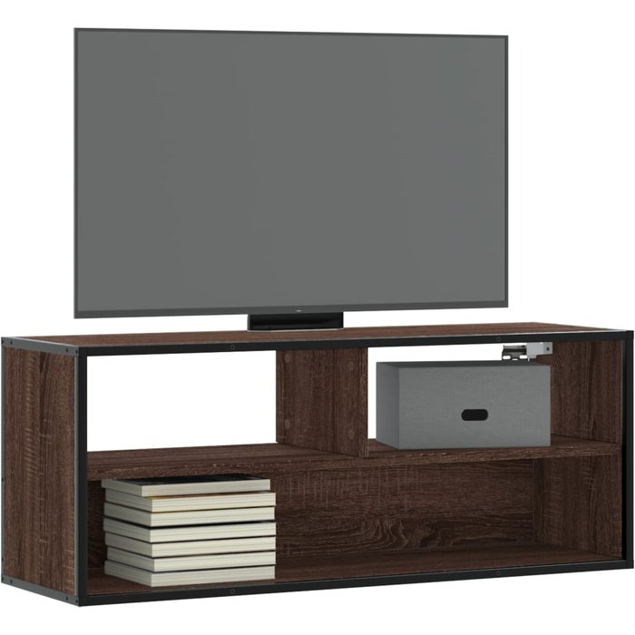 Mueble tv roble marrón 100x31x39,5cm madera contrachapada y metal