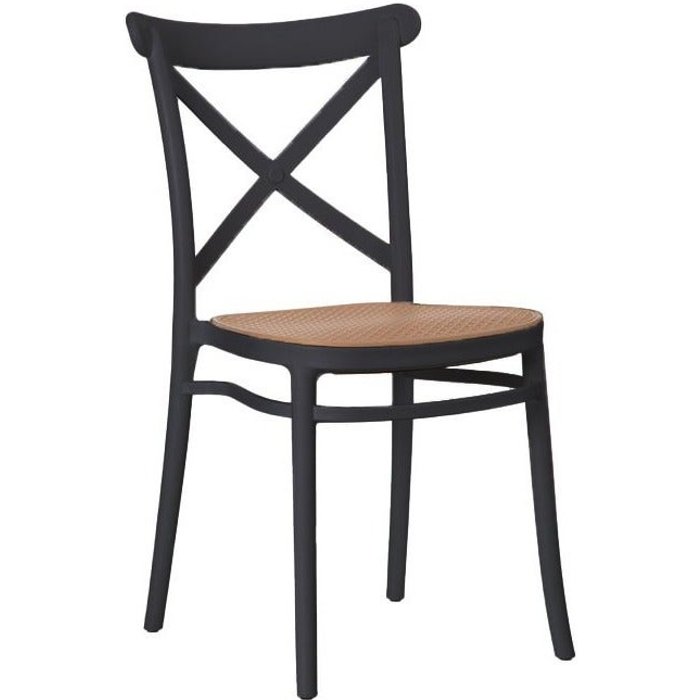 Silla colonial en madera y ratán sintético negro kantik