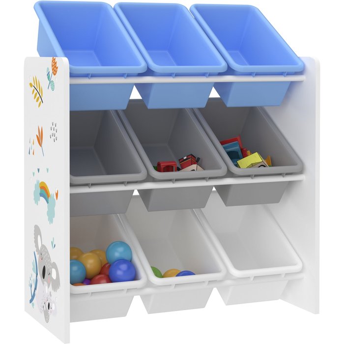 Estantería infantil con 9 compartimentos abiertos blanco/gris/azul 03_0006986