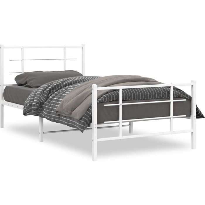 Vidaxl estructura cama metal con cabecero y pie cama blanca 107x203 cm