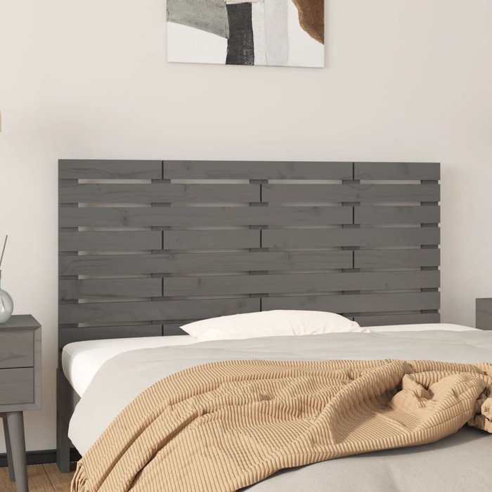 Cabecero de pared gris 146x3x63 cm madera maciza de pino