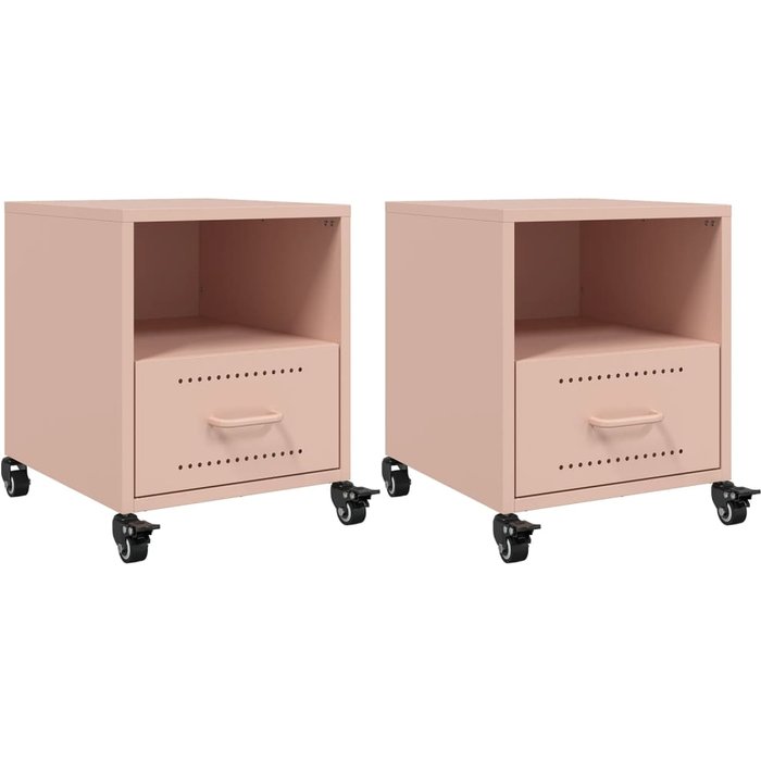 Mesitas de noche 2 unidades acero rosa 36x39x43,5 cm - comfortxl