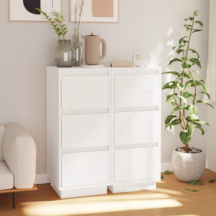 Conjunto de aparador de 2 piezas, blanco, 32x34x75 cm, madera maciza de pino.