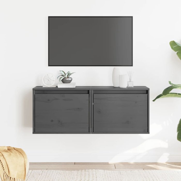 Armarios de pared de 2 piezas, color gris, 45x30x35 cm, madera maciza de pino.