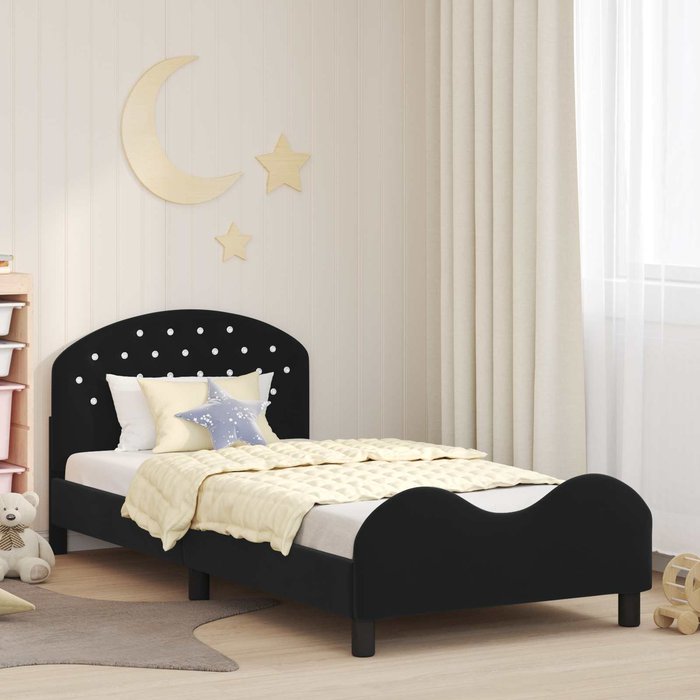 Cama para niños con cabecero negro 80 x 200 cm terciopelo