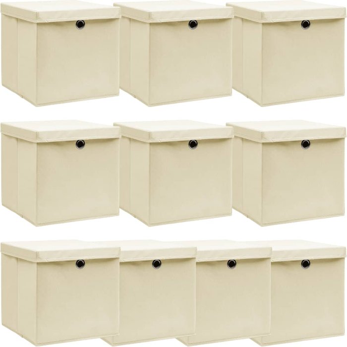 Maison exclusive - cajas de almacenaje con tapas 10 uds tela crema 32x32x32 cm