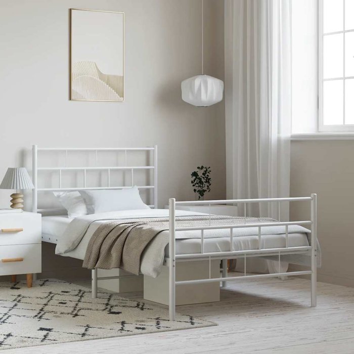 Estructura cama sin colchón con estribo metal blanco 100x200 cm vidaxl