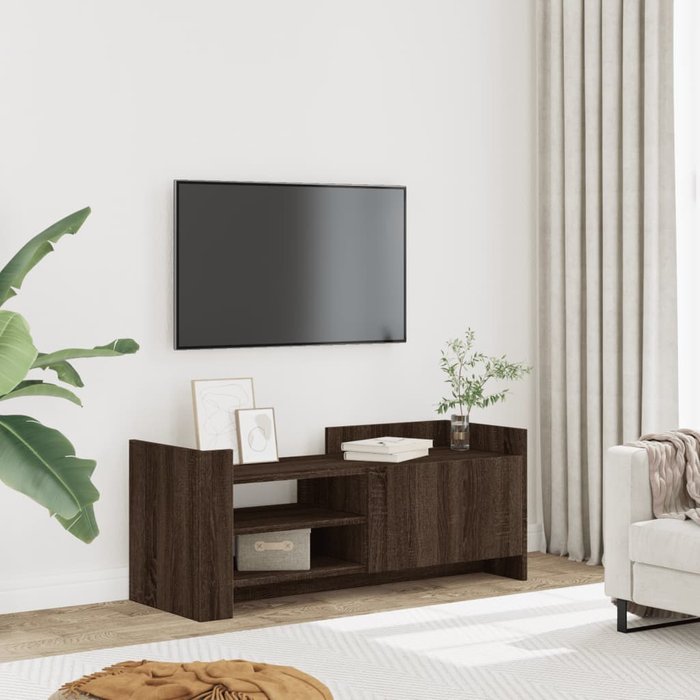 Mueble tv roble marrón 100x35x40 cm madera contrachapada