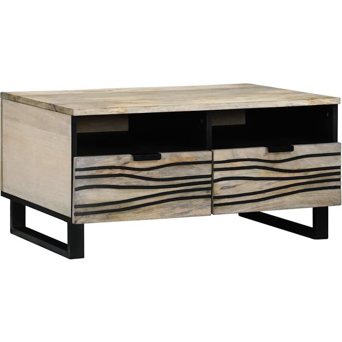 Mesa de café con cajón beige y negro 80 x 54 x 40 cm