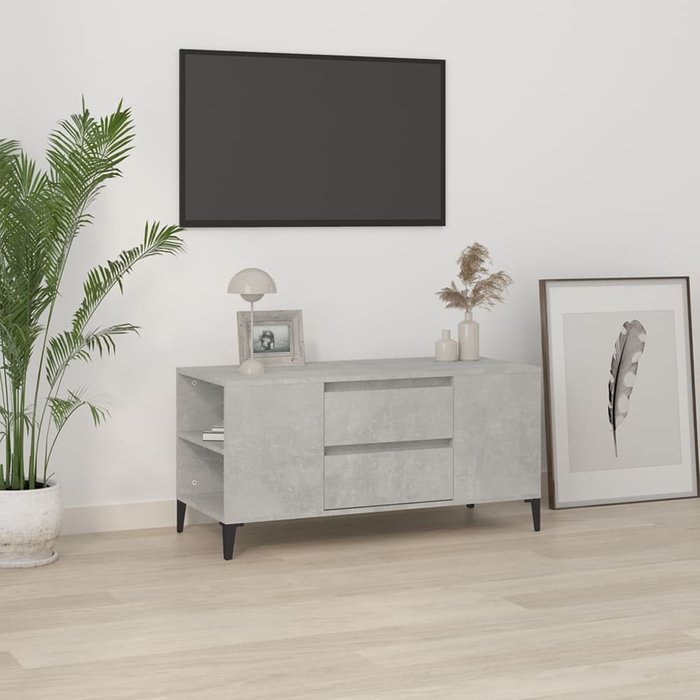 Mueble de tv madera contrachapada gris hormigón 102x44,5x50 cm - comfortxl