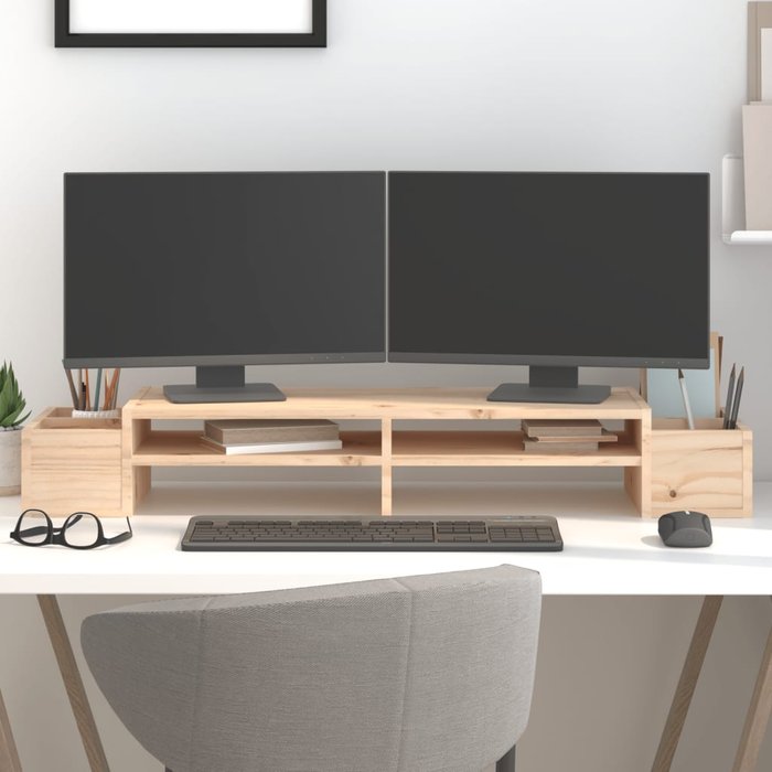 Soporte para monitor de 100 x 27,5 x 15 cm, madera maciza de pino.