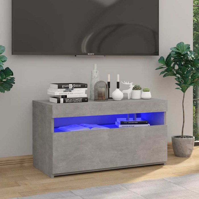 Mueble de tv con luces led, gris hormigón, 75x35x40 cm