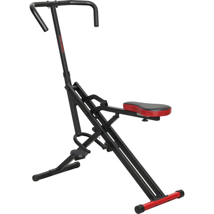 Máquina de fitness ajustable, tubos metálicos, pedales, plegable, roja
