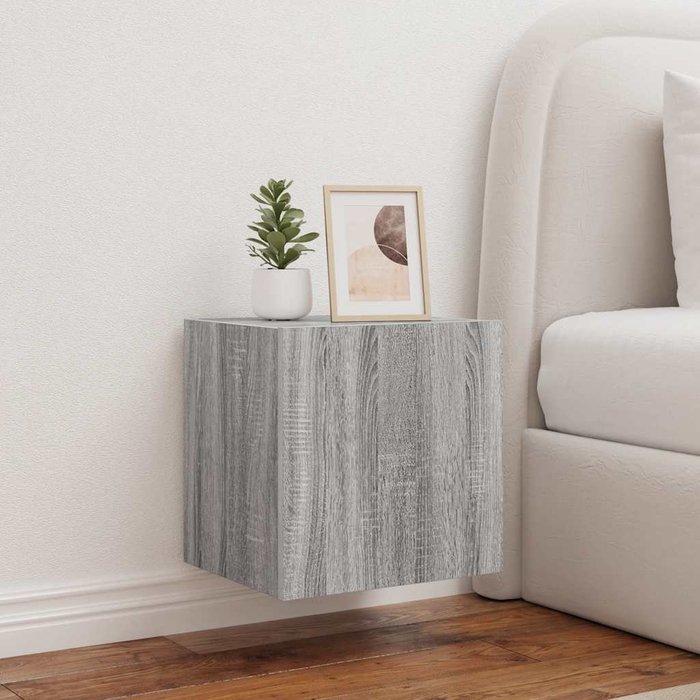 Mueble de tv de pared de 2 piezas en gris sonoma y luces led, 40,5 x 35 x 40 cm