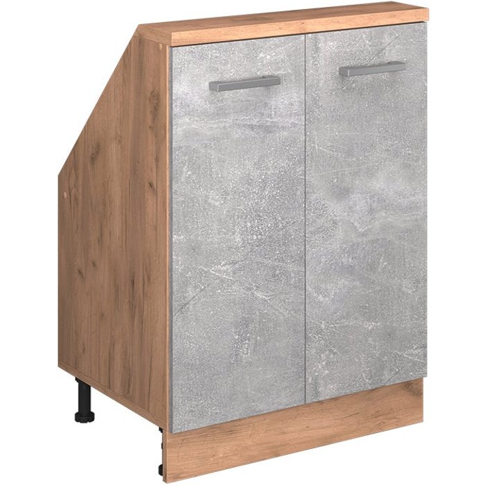 Vicco armario para techo inclinado rion, hormigón/roble dorado, con 2 puertas