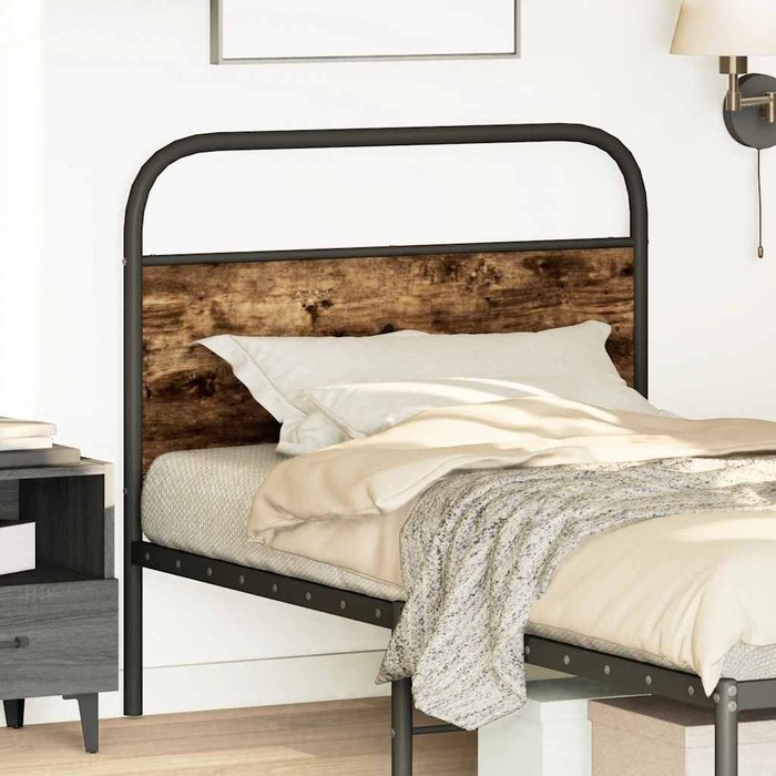 Cabecero de acero y madera de ingeniería roble ahumado 100 cm - comfortxl