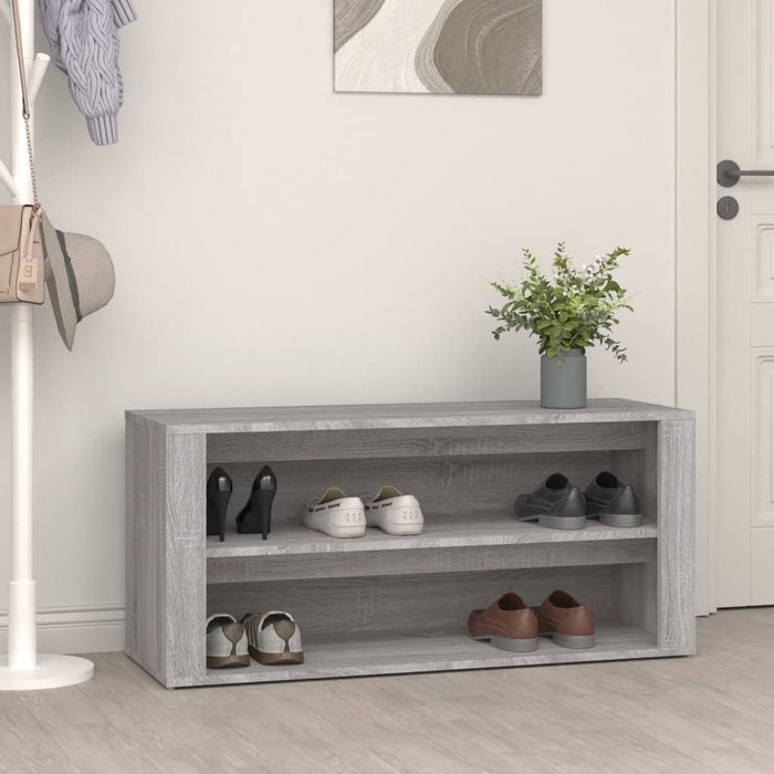 Mueble zapatero madera contrachapada gris sonoma 100x35x45 cm