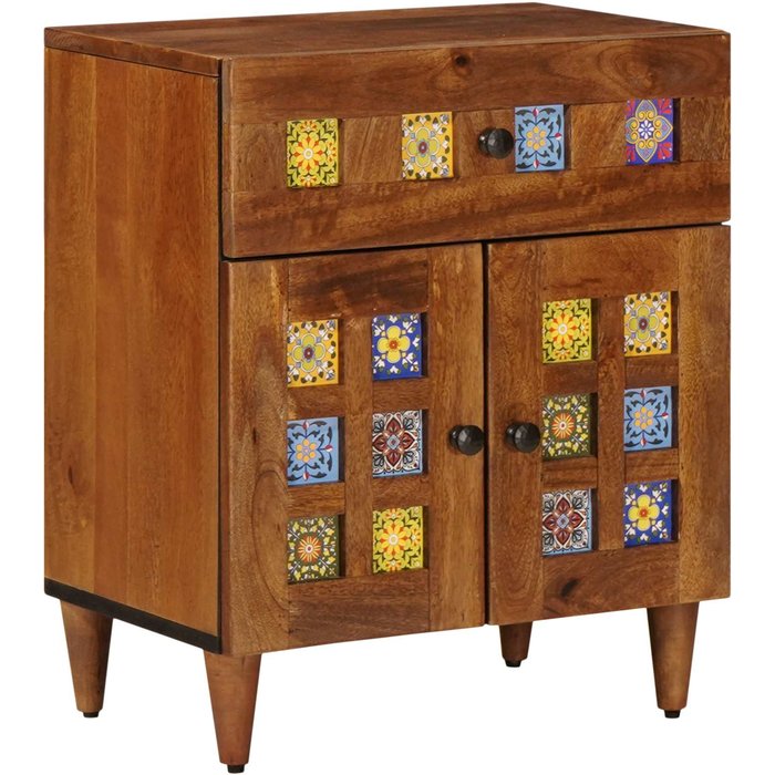 Armario de noche marrón 50 x 33 x 60 cm madera de mango maciza vidaxl