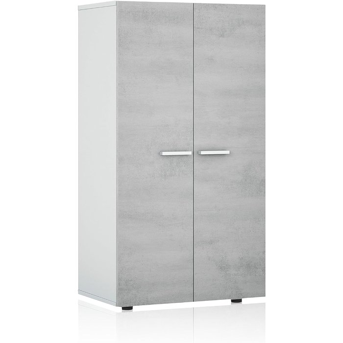 Zapatero estilo armario con 6 baldas, color blanco y gris cemento