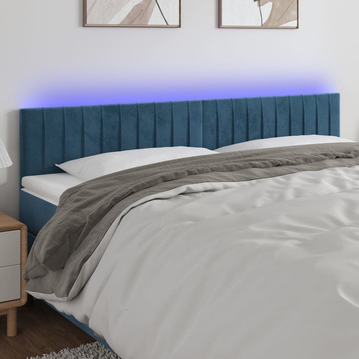 Cabecero con led de terciopelo azul oscuro 200x5x78/88 cm - comfortxl
