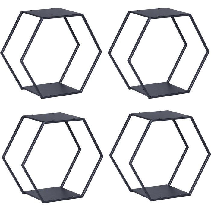 Juego de 4 estantes de pared de acero negro 32 x 37 x 19 cm 03_0009886