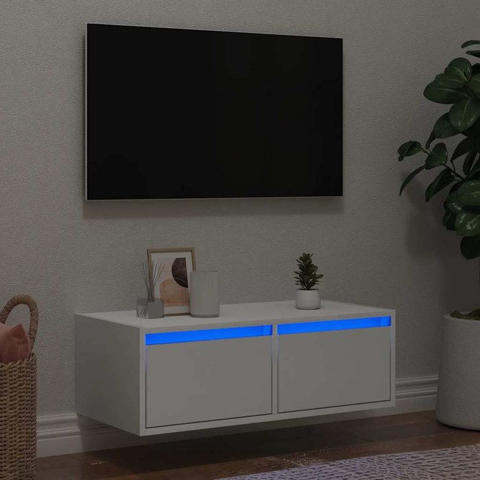 Mueble de tv con luces led blancas, 75x35,5x25 cm