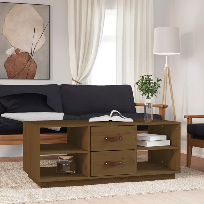Mesa de centro marrón miel 100x50x41 cm madera maciza de pino