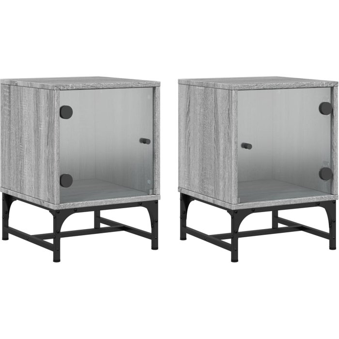 Mesitas noche con puertas vidrio 2 uds gris sonoma 35x37x50 cm - comfortxl