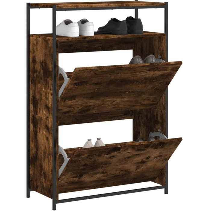 Vidaxl zapatero de madera contrachapada roble ahumado 75x34x112 cm